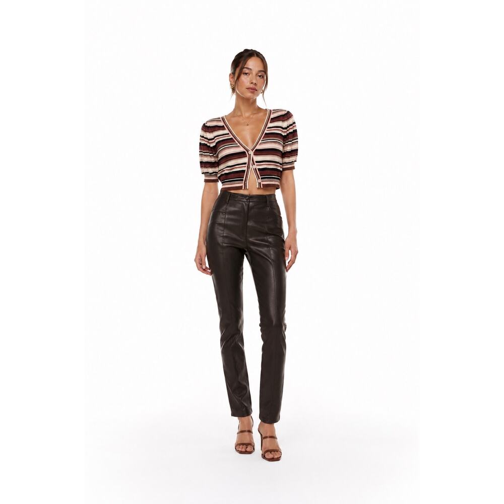Wilfred Aritzia Rebel Faux Leather Straight Pants Brown Vegan Size 0 Chic Edgy